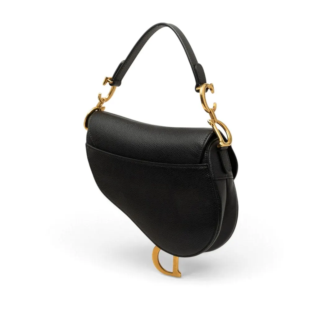 Dior Mini Grained Calfskin Saddle Bag Black Leather Very good - Back View