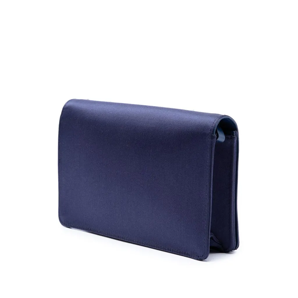Miu Miu Crystal Embellished Satin Flap Crossbody Blue Satin Good - Back View