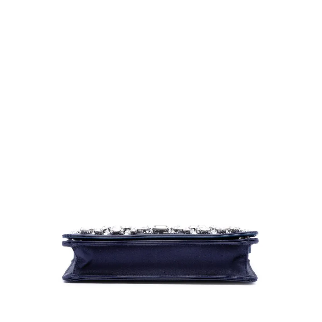 Miu Miu Crystal Embellished Satin Flap Crossbody Blue Satin Good - Inside View