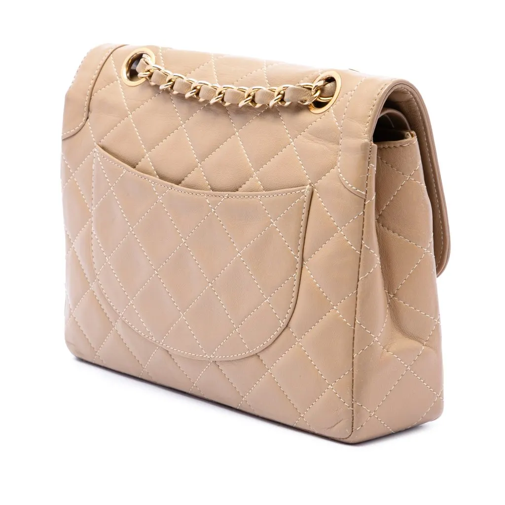 Chanel Paris Limited Edition Small CC Quilted Lambskin Double Flap Beige Leather Very good - Back View