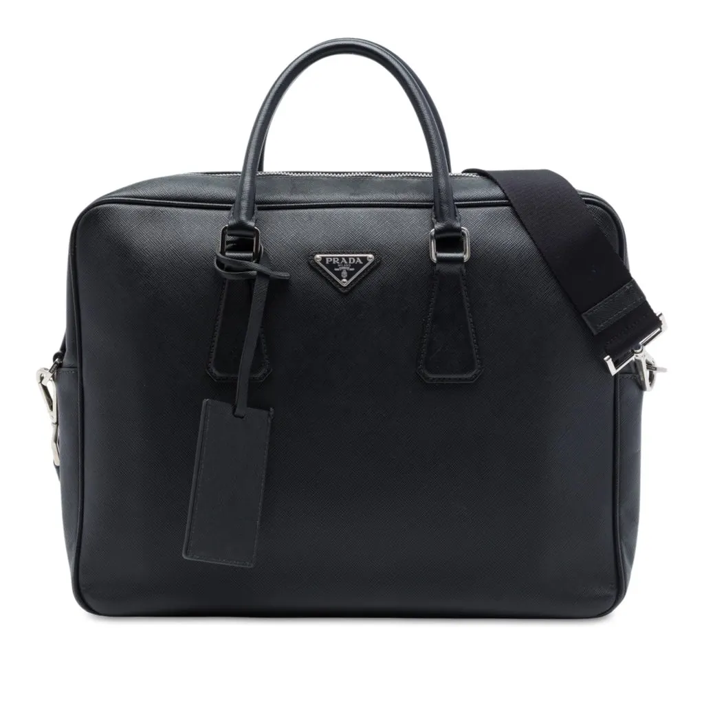Prada Saffiano Briefcase Black Leather Very good - Front View