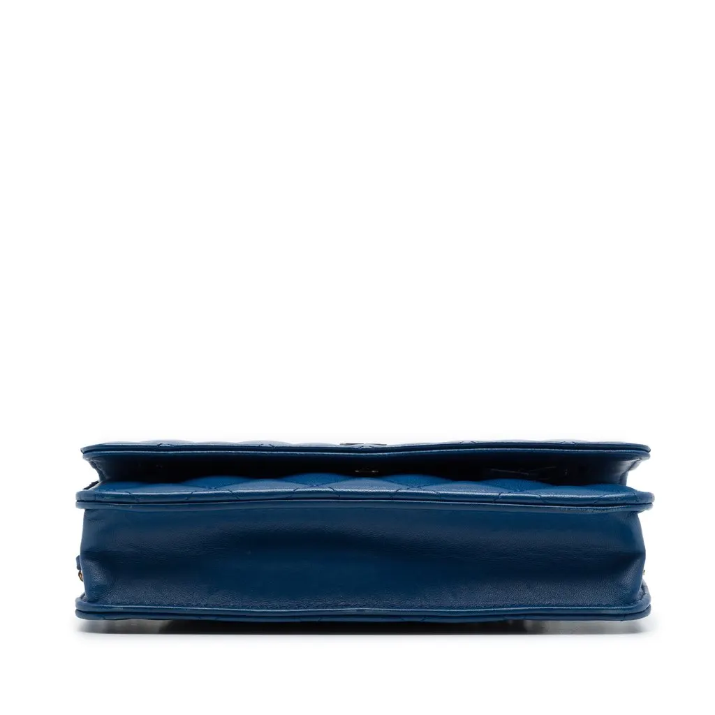 Chanel CC Quilted Lambskin Wallet On Chain Blue Leather Very good - Inside View