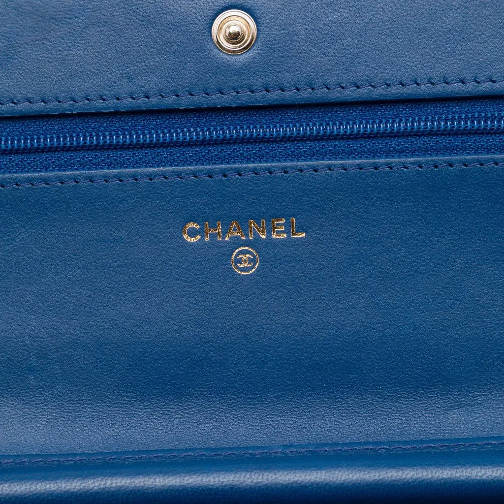 Chanel CC Quilted Lambskin Wallet On Chain Blue Leather Very good - Box View