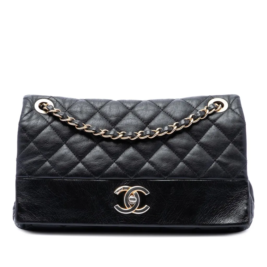 Chanel Medium Quilted Calfskin Soft Elegance Flap Black Leather Very good - Front View