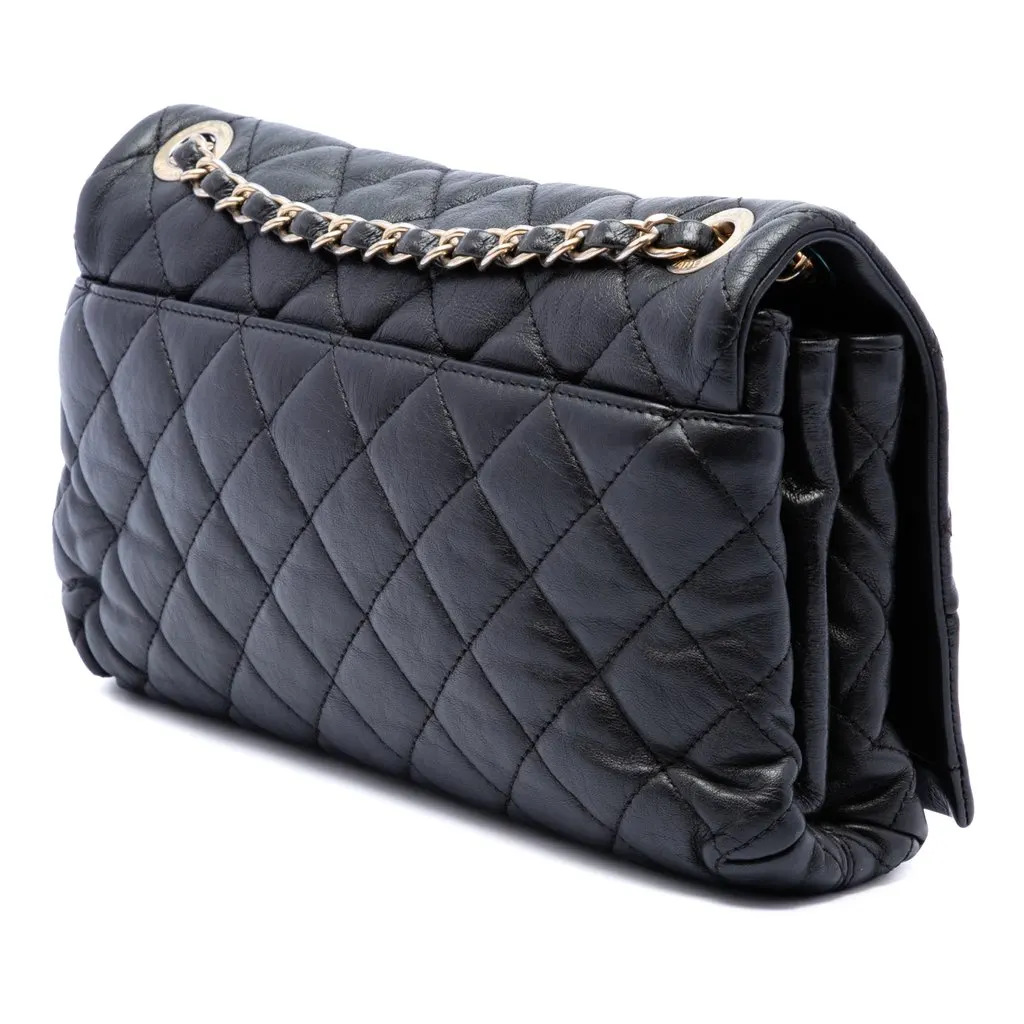 Chanel Medium Quilted Calfskin Soft Elegance Flap Black Leather Very good - Back View