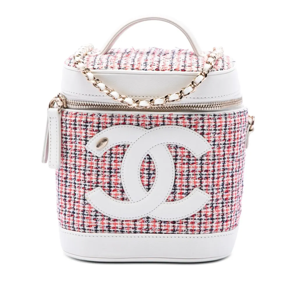 Chanel Tweed and Lambskin Vanity Cosmetic Case White Very good - Front View