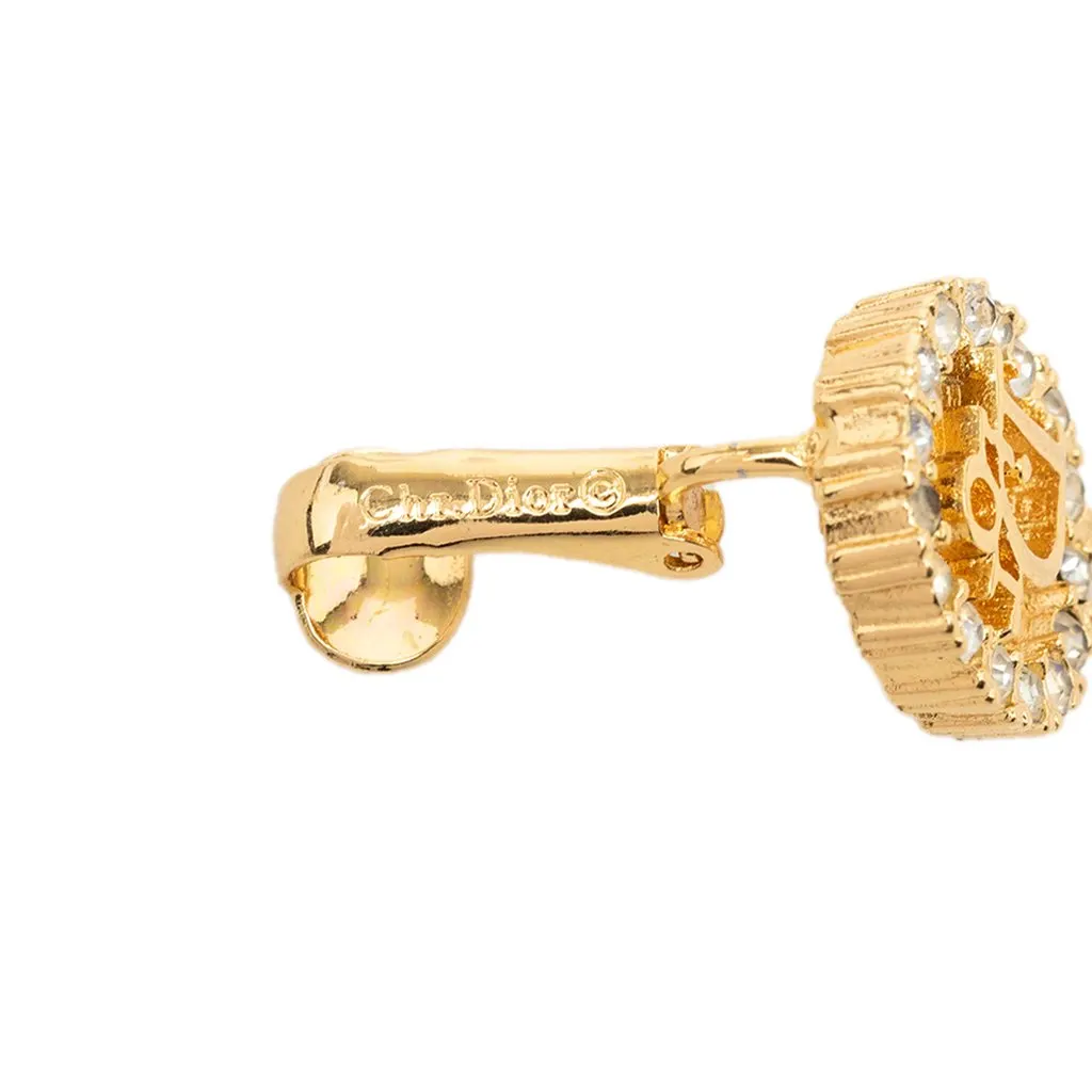 Dior Gold Plated Strass Logo Clip On Earrings Gold Metal Very good - Inside View