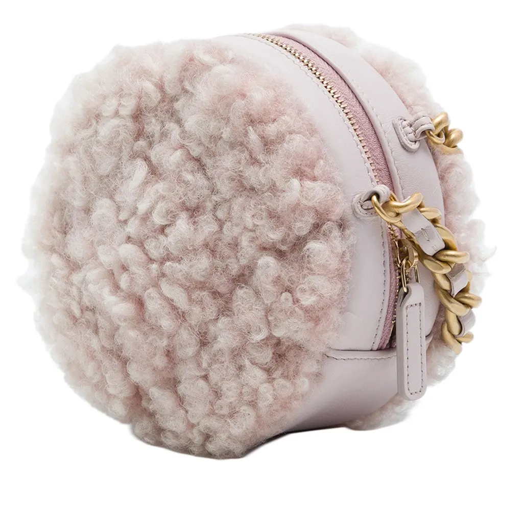 Chanel Shearling 19 Round Clutch with Chain Pink Shearling Very good - Back View