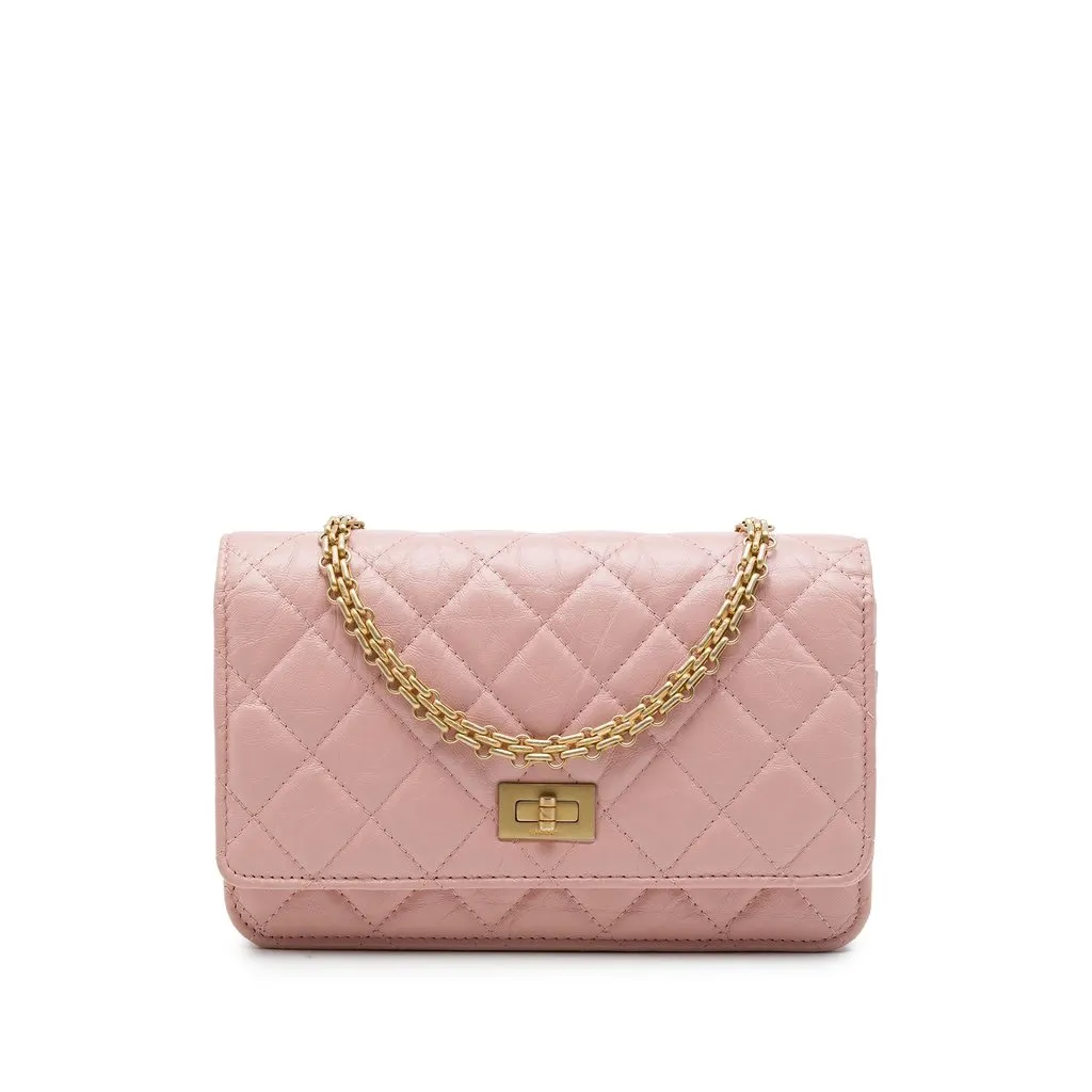 Chanel Quilted Aged Calfskin Reissue 2.55 Wallet on Chain Pink Leather Very good - Front View