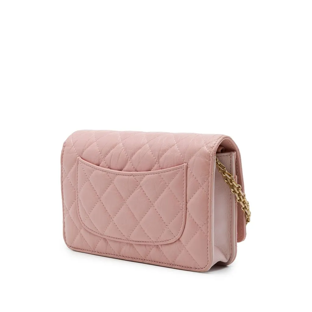Chanel Quilted Aged Calfskin Reissue 2.55 Wallet on Chain Pink Leather Very good - Back View