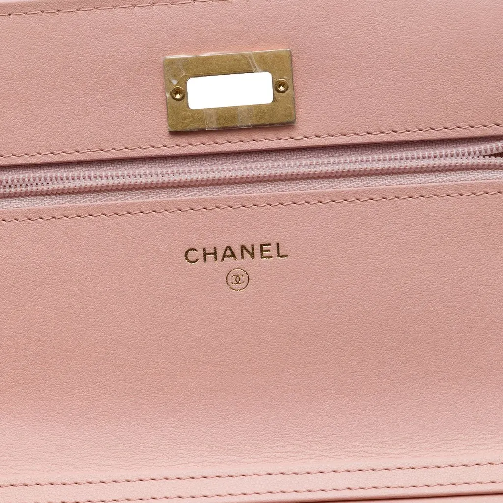 Chanel Quilted Aged Calfskin Reissue 2.55 Wallet on Chain Pink Leather Very good - Box View