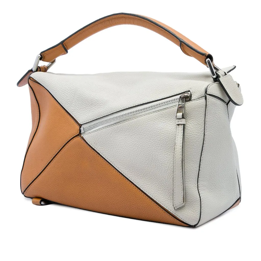 Loewe Medium Bicolor Calfskin Puzzle Satchel Brown Leather Very good - Back View