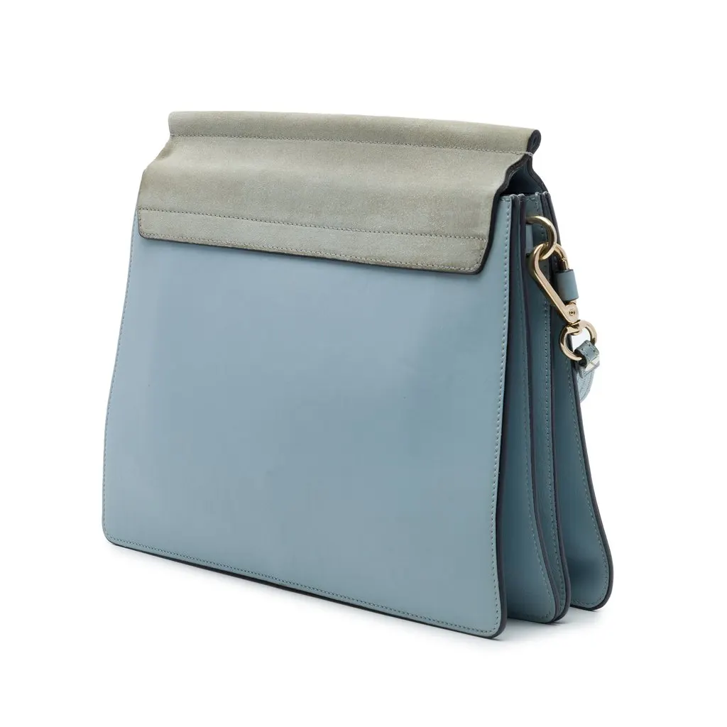 Chloé Medium Calfskin and Suede Faye Crossbody Blue Leather Good - Back View