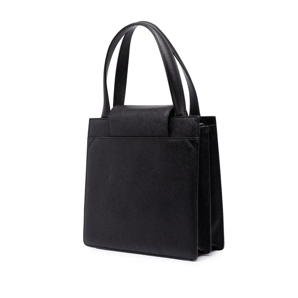 Bvlgari Grained Calfskin Top Handle Bag Black Leather Good - Back View