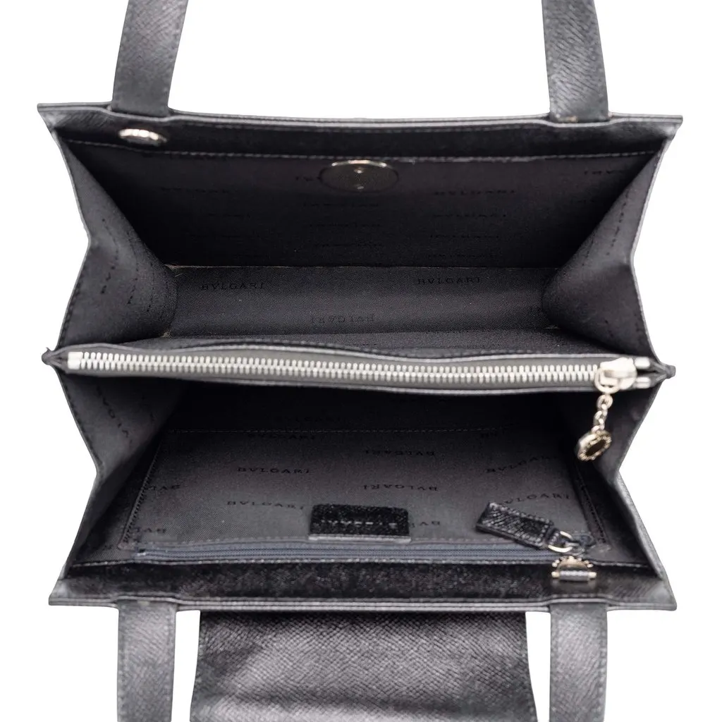 Bvlgari Grained Calfskin Top Handle Bag Black Leather Good - Model View