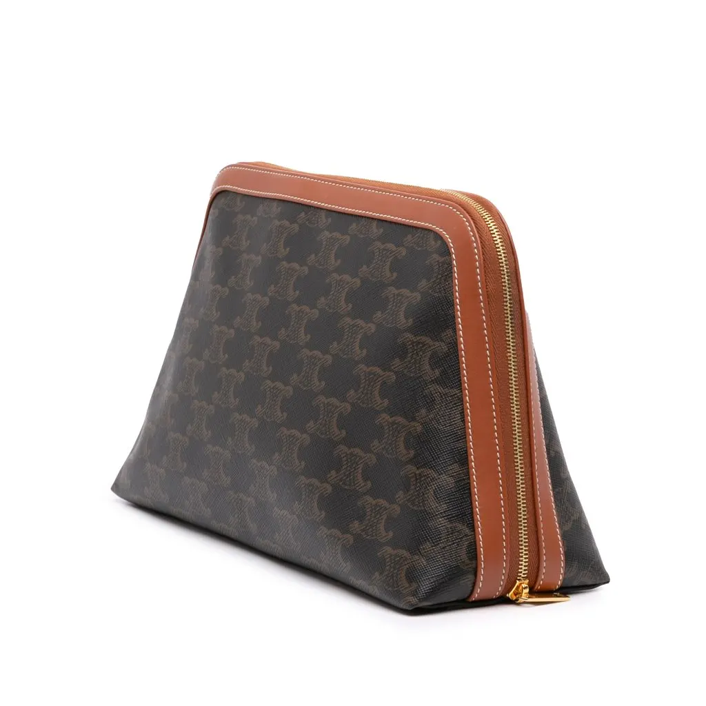 Celine Triomphe Coated Canvas Clutch Brown Canvas Good - Back View