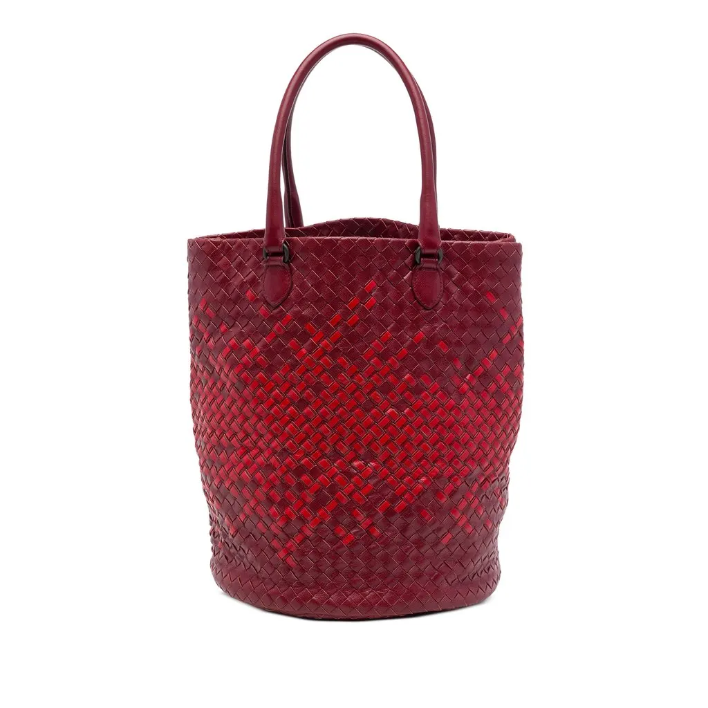 Bottega Veneta Bicolor Nappa Intrecciato Bucket Bag Red Leather Very good - Front View