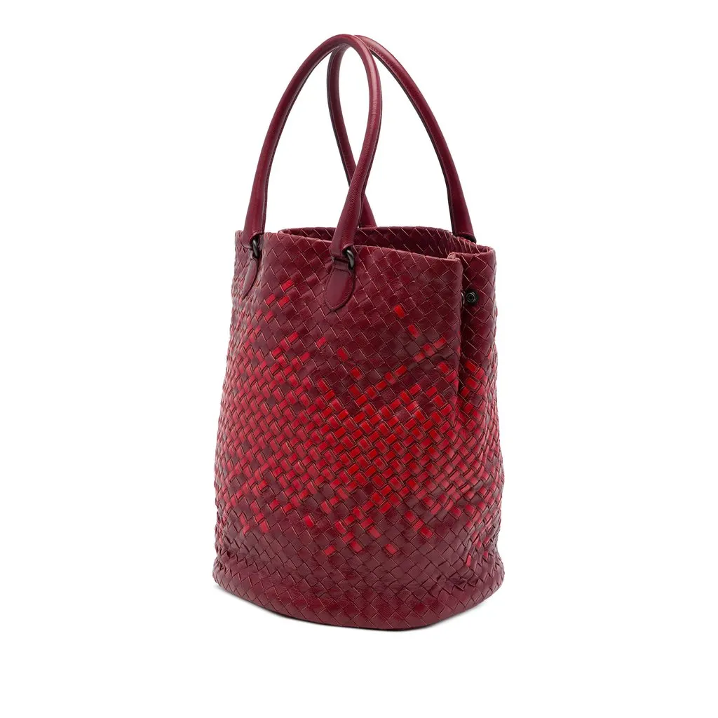 Bottega Veneta Bicolor Nappa Intrecciato Bucket Bag Red Leather Very good - Back View