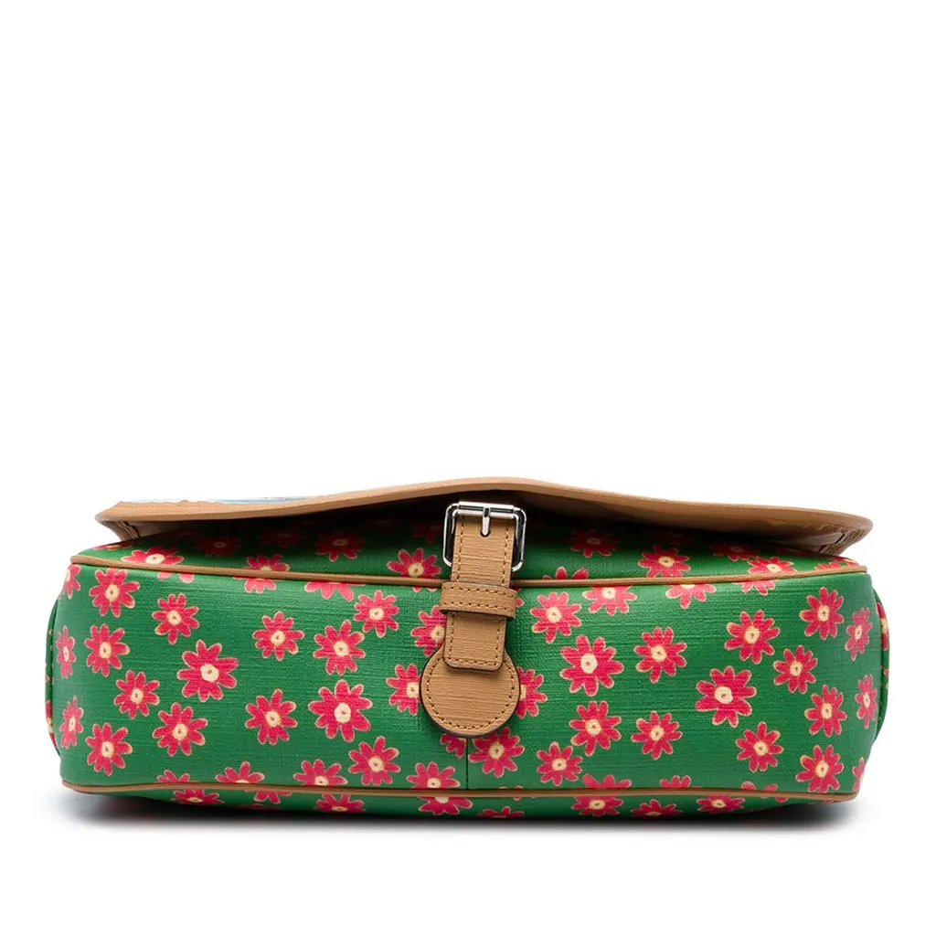 Gucci Kids Coated Canvas Floral Cat Print Messenger Bag Green Canvas Good - Inside View
