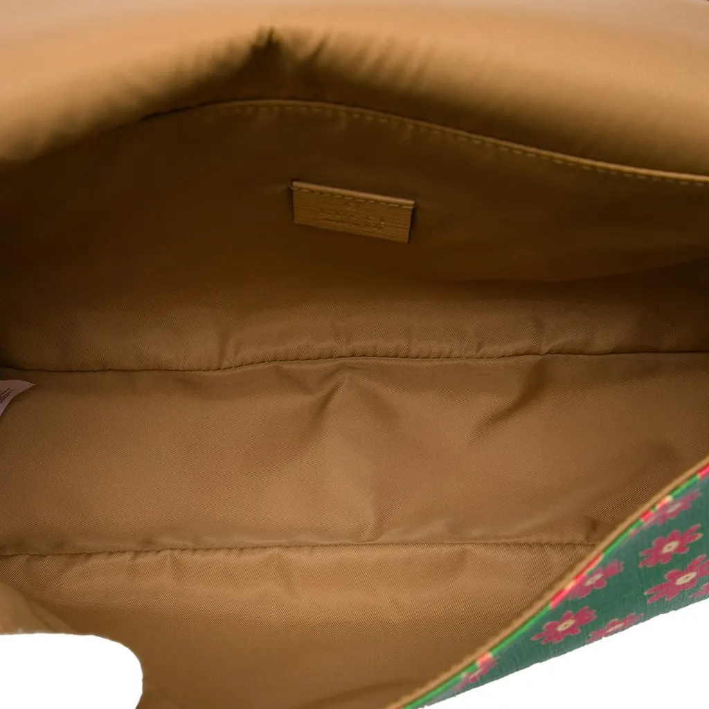 Gucci Kids Coated Canvas Floral Cat Print Messenger Bag Green Canvas Good - Model View