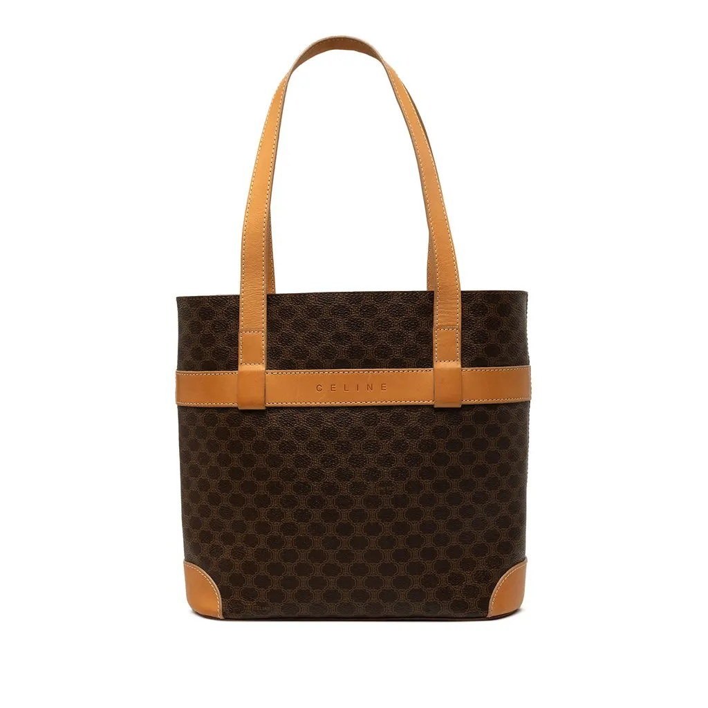 Celine Macadam Coated Canvas Tote Brown Canvas Good - Front View