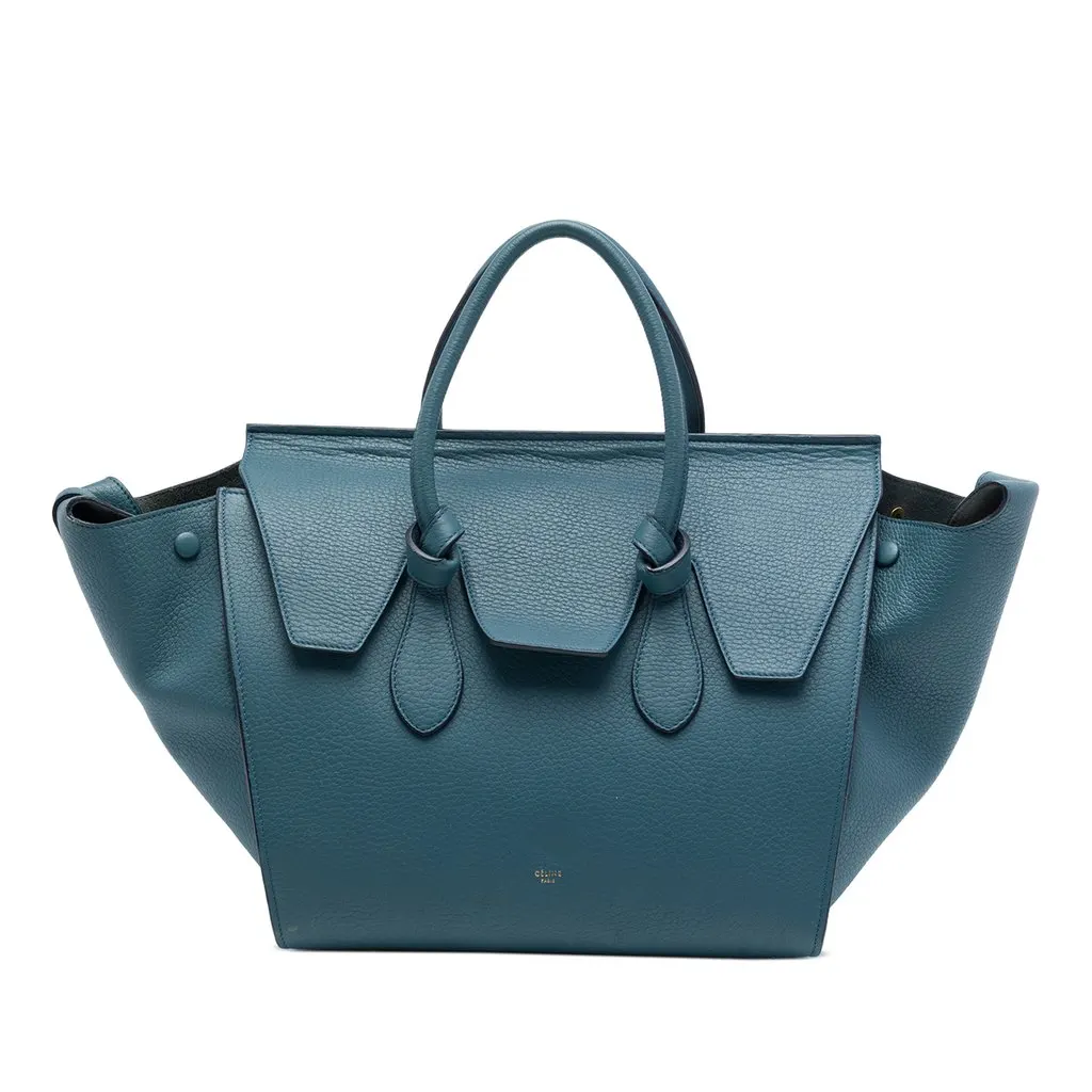 Celine Small Grained Calfskin Tie Knot Tote Blue Leather Very good - Front View