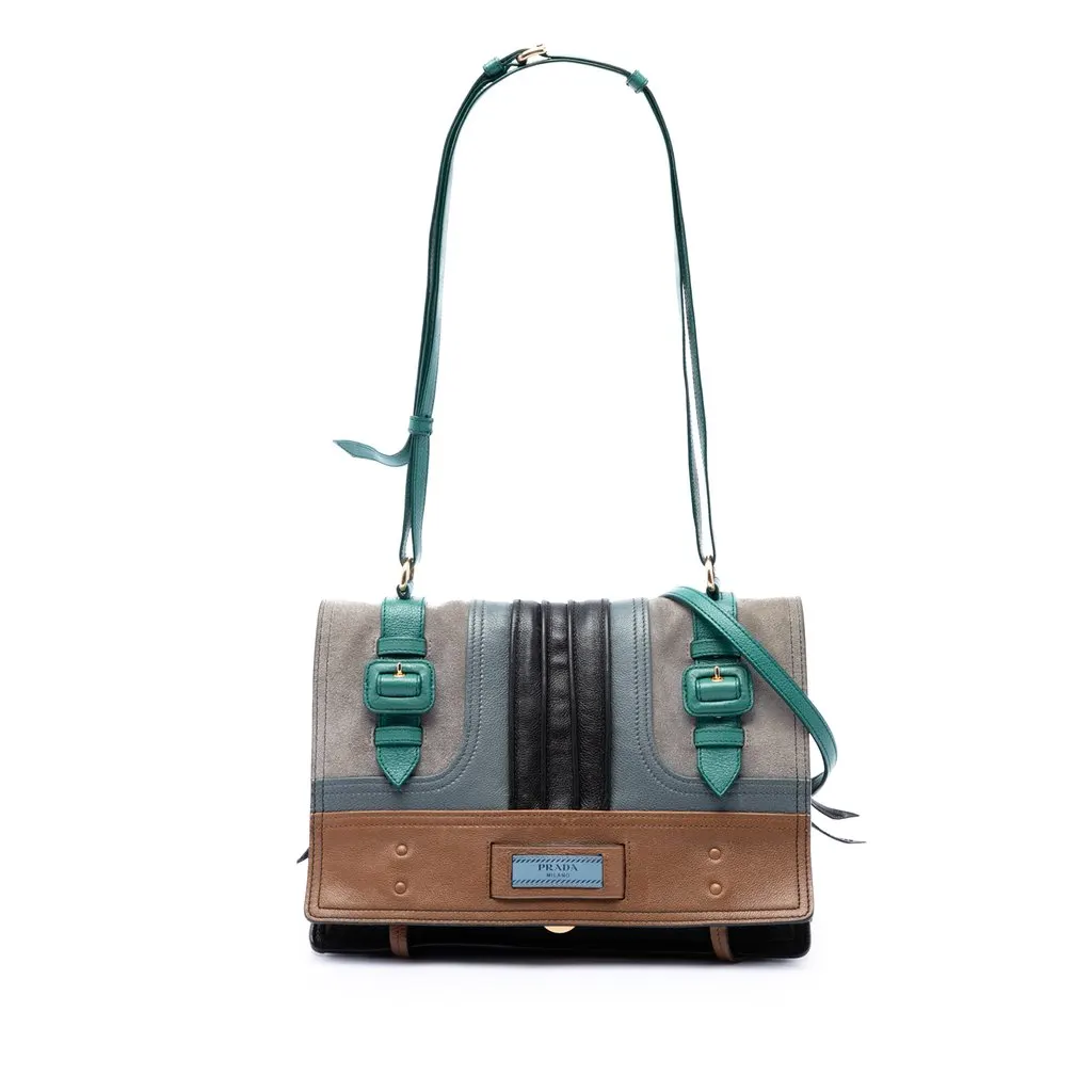 Prada Multicolore Glace Calf and Suede Patchwork Etiquette Satchel MultiColor Leather Very good - Front View