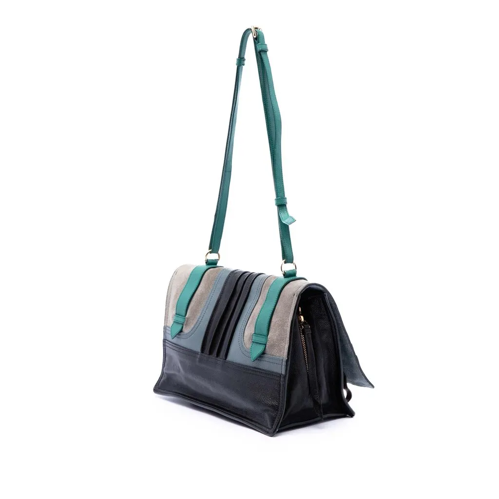 Prada Multicolore Glace Calf and Suede Patchwork Etiquette Satchel MultiColor Leather Very good - Back View