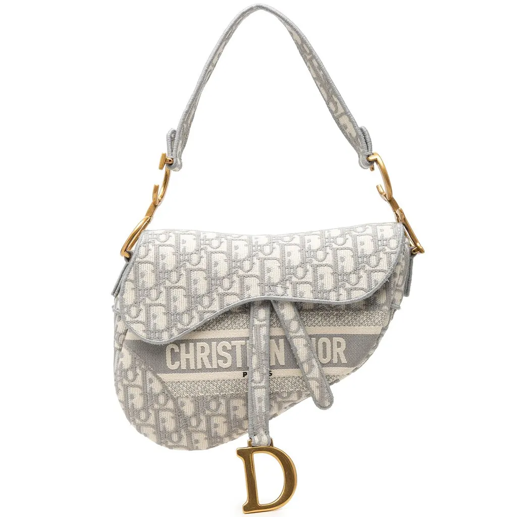 Dior Oblique Embroidered Canvas Saddle Bag MultiColor Very good - Front View