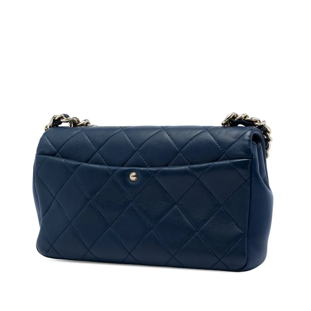 Chanel Small Lambskin Elegant Chain Single Flap Blue Leather Very good - Back View