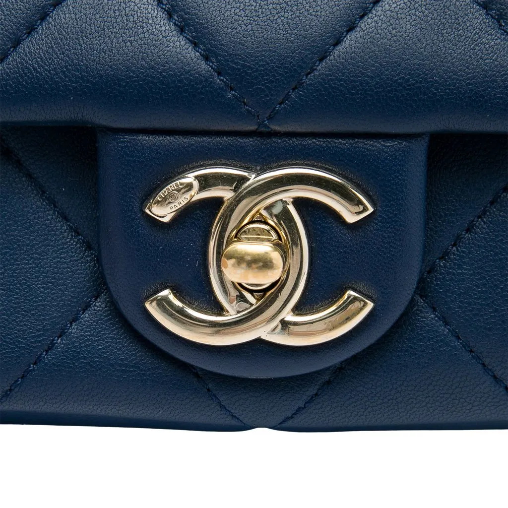 Chanel Small Lambskin Elegant Chain Single Flap Blue Leather Very good - Box View