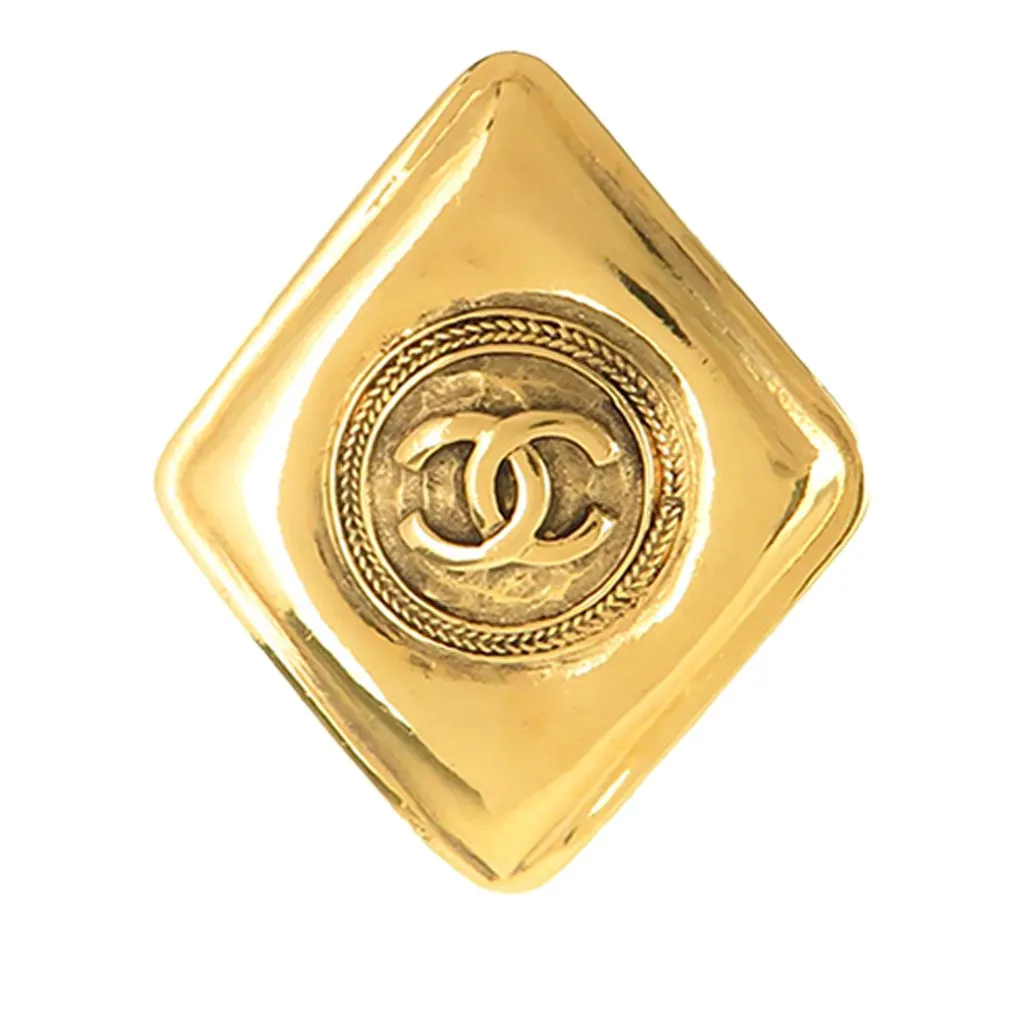 Chanel CC Gold Plated Rhombus Brooch Gold Metal Very good - Front View