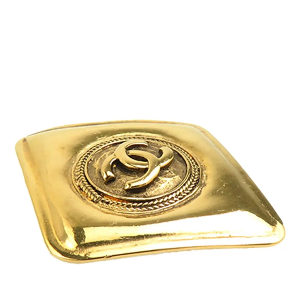 Chanel CC Gold Plated Rhombus Brooch Gold Metal Very good - Back View