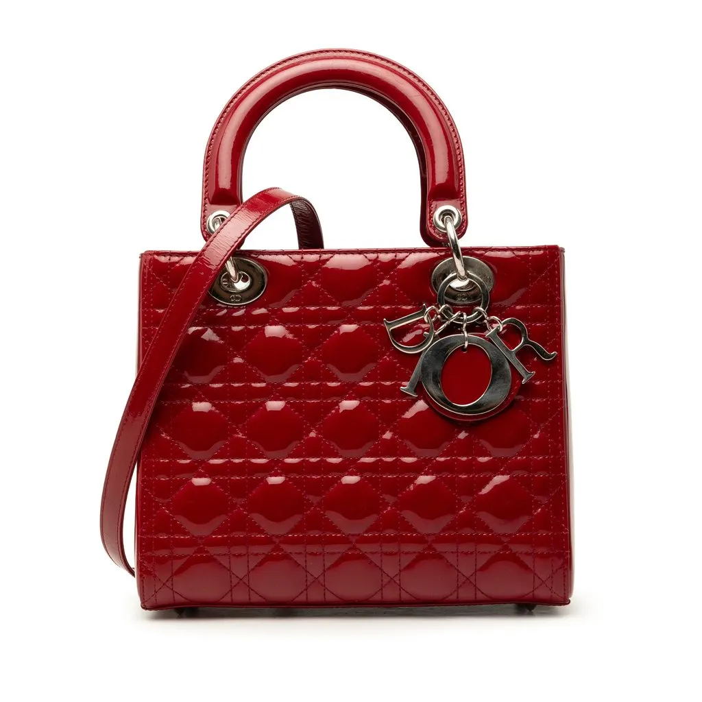 Dior Medium Patent Cannage Lady Dior Red Leather Very good - Front View