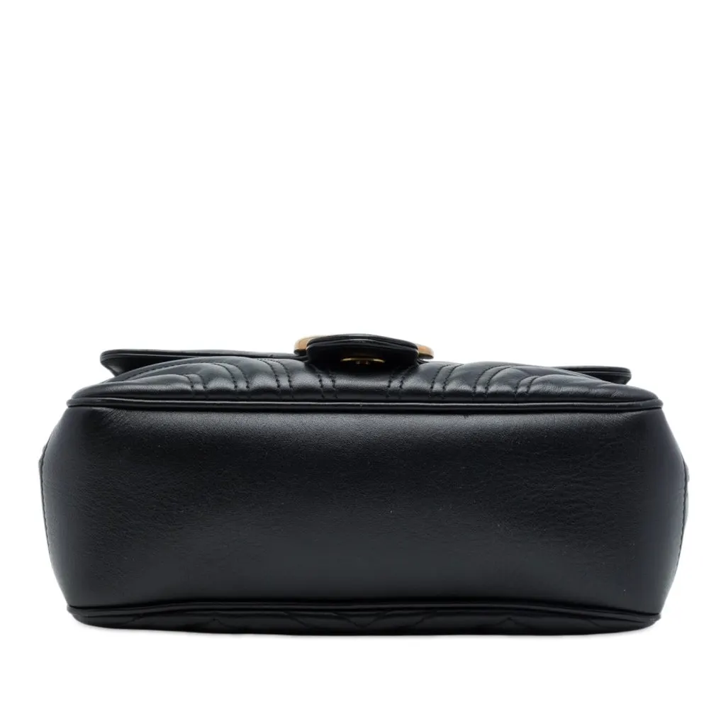 Gucci Small GG Marmont Matelasse Calfskin Top Handle Satchel Black Leather Very good - Inside View