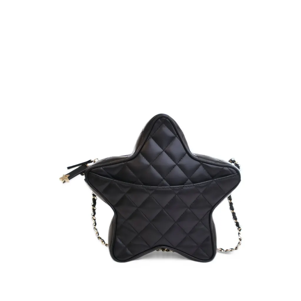 Chanel Quilted Lambskin Walk Of Fame Star Crossbody Black Leather Very good - Back View