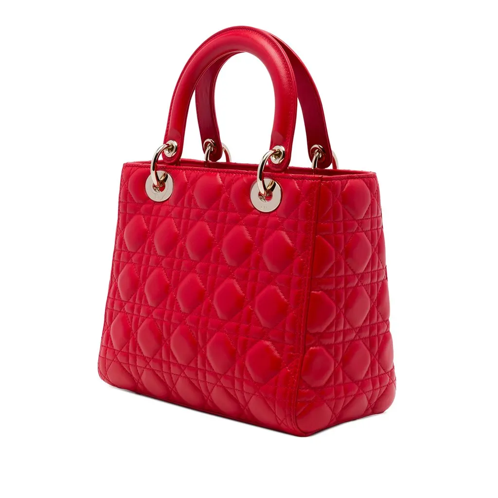 Dior Medium Lambskin Cannage Lady Dior Red Leather Good - Back View