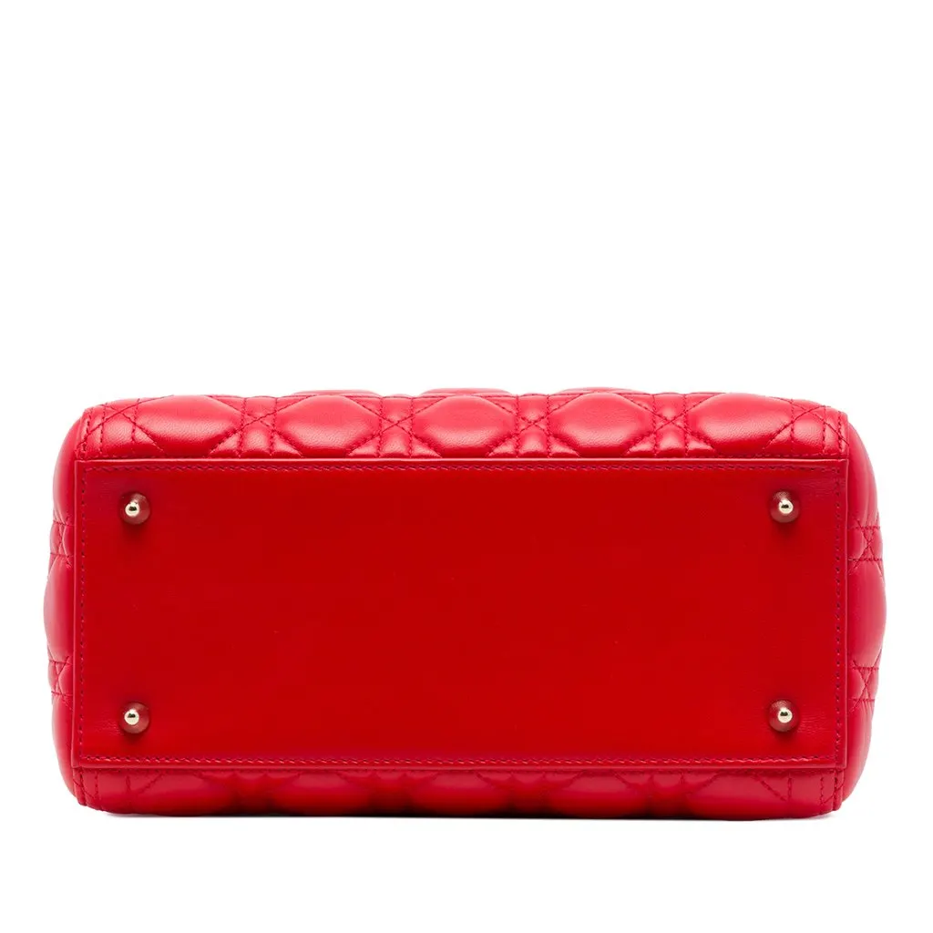 Dior Medium Lambskin Cannage Lady Dior Red Leather Good - Inside View