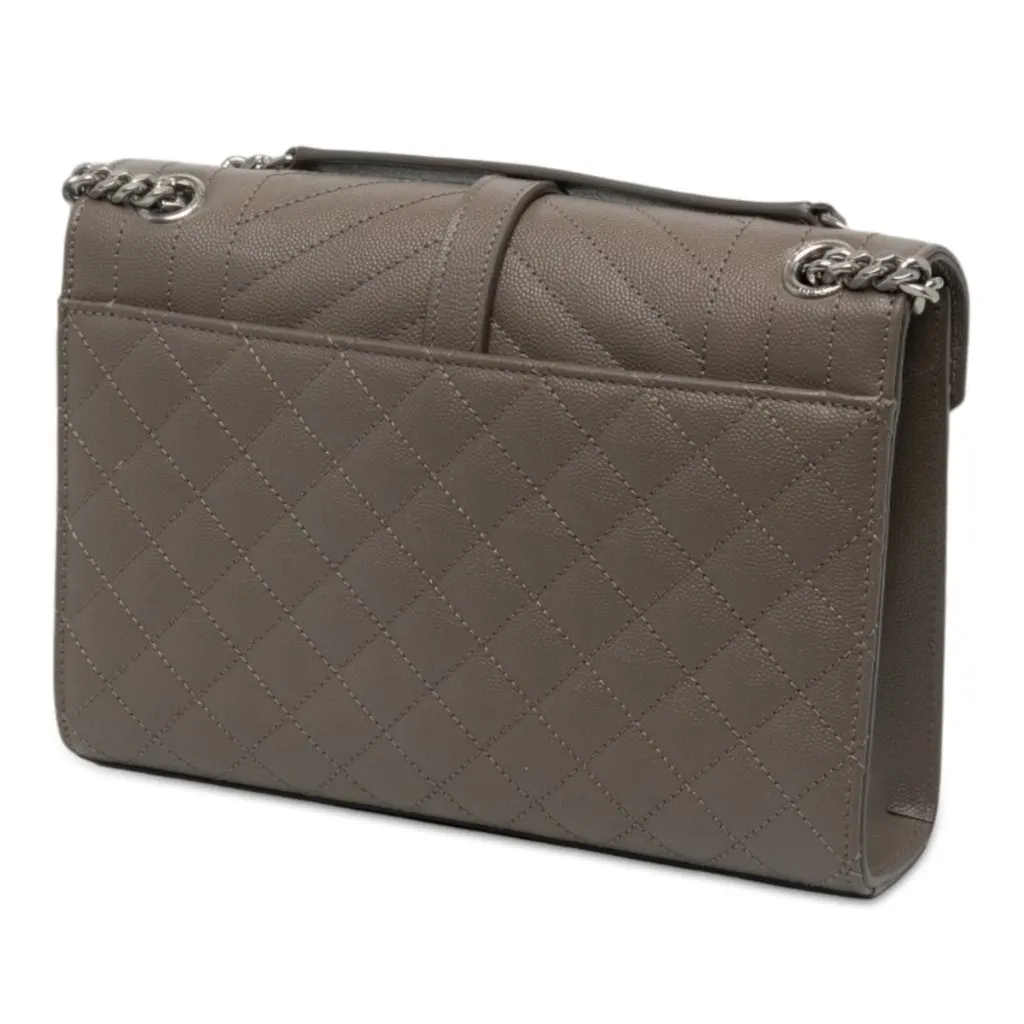 Saint Laurent Medium Grain De Poudre Triquilt Monogram Envelope Bag Brown Leather Very good - Back View