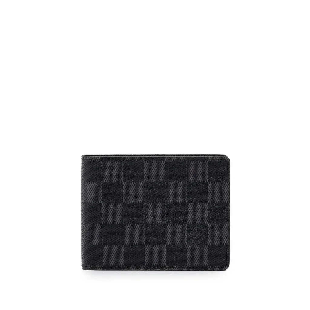Louis Vuitton Damier Graphite Multiple Wallet Black Canvas Good - Front View