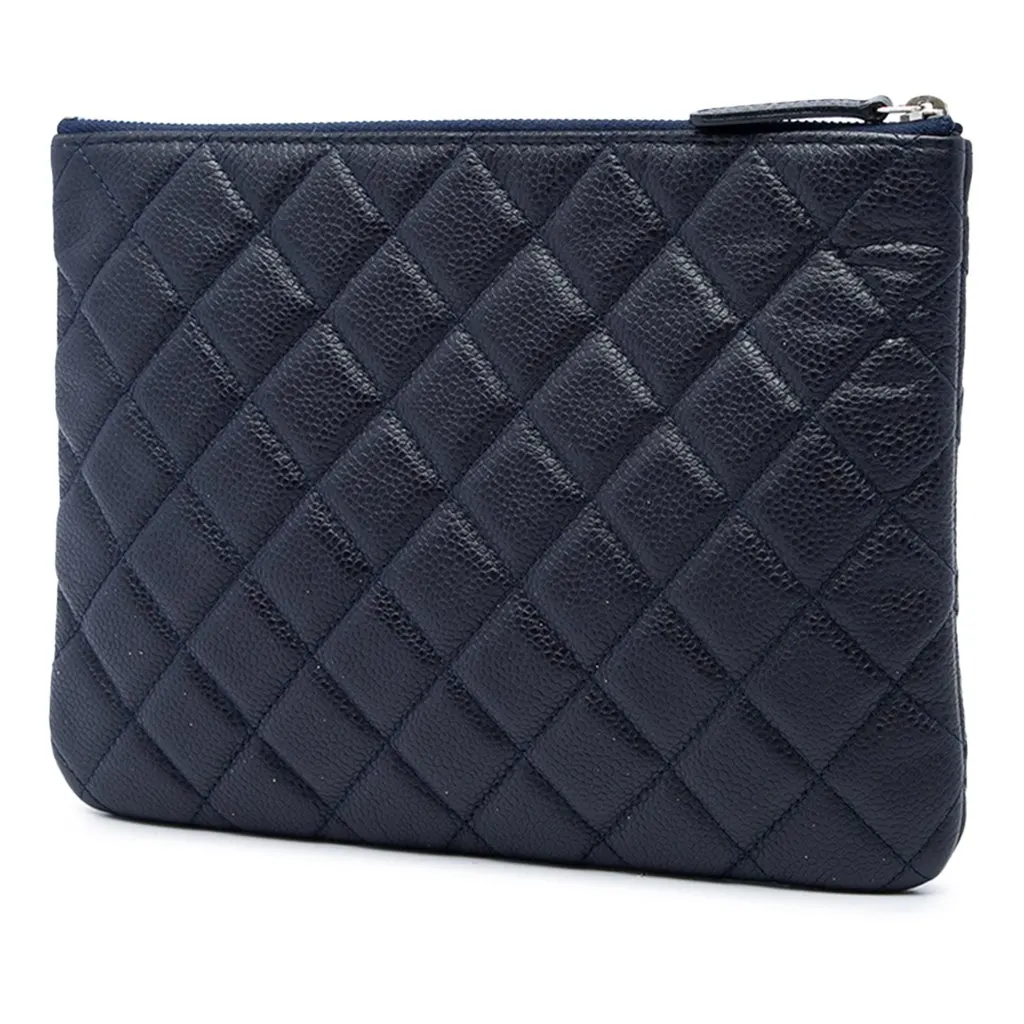 Chanel Small Quilted Caviar O Case Clutch Blue Leather Good - Back View