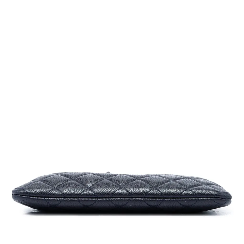 Chanel Small Quilted Caviar O Case Clutch Blue Leather Good - Inside View