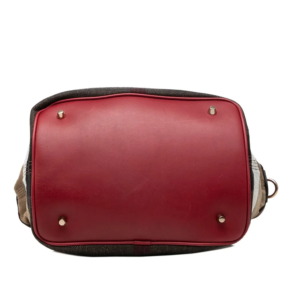 Burberry Medium Mega Check Canvas and Grained Calfskin Ashby Tassel Bucket Bag Brown Very good - Inside View