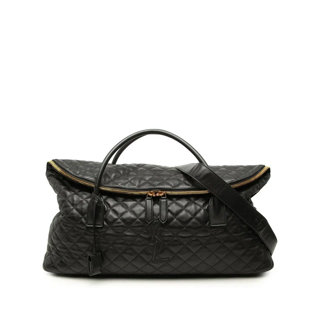 Saint Laurent Quilted Calfskin Monogram ES Giant Travel Bag Black Leather Very good - Front View