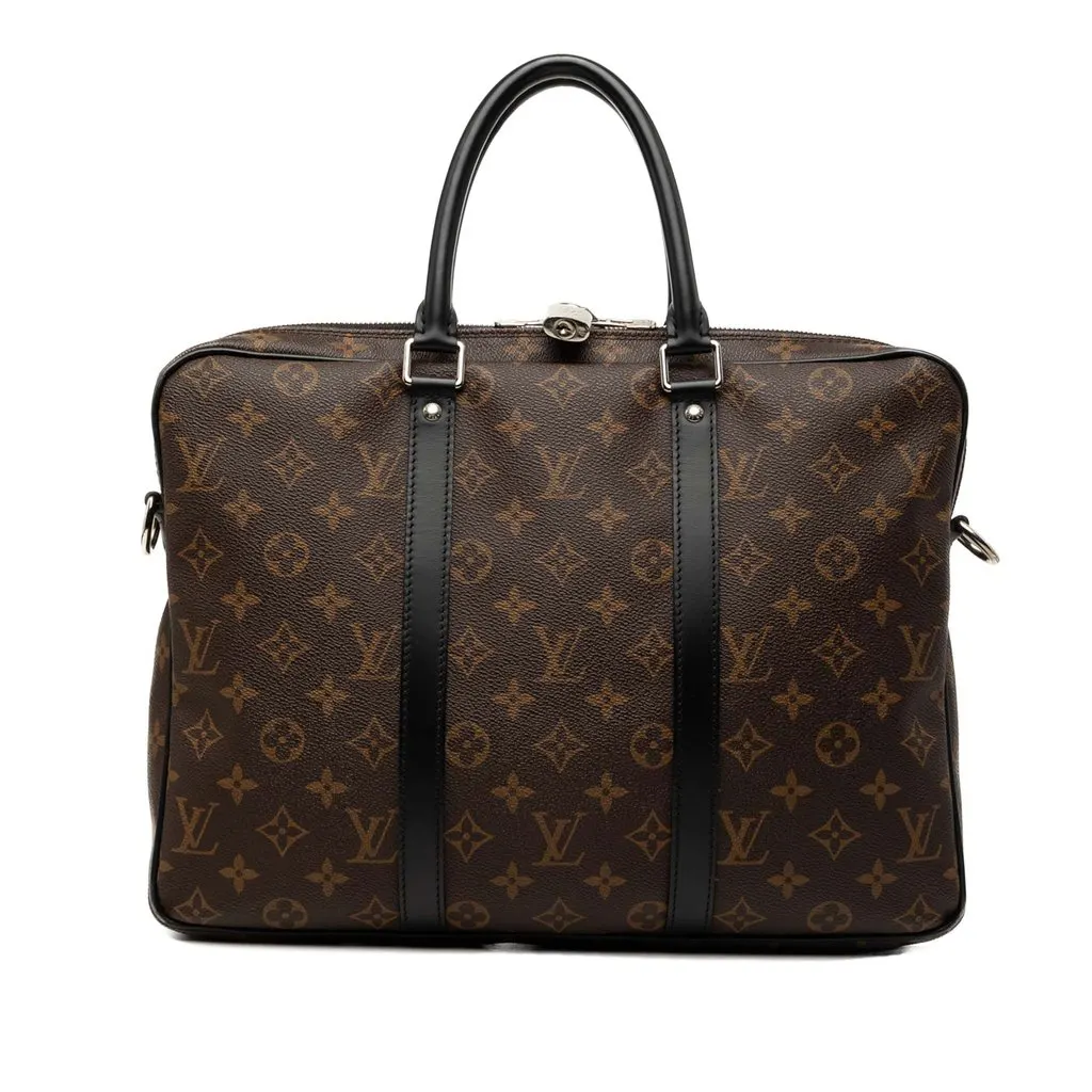Louis Vuitton Monogram Macassar Porte Documents Jour Brown Very good - Front View