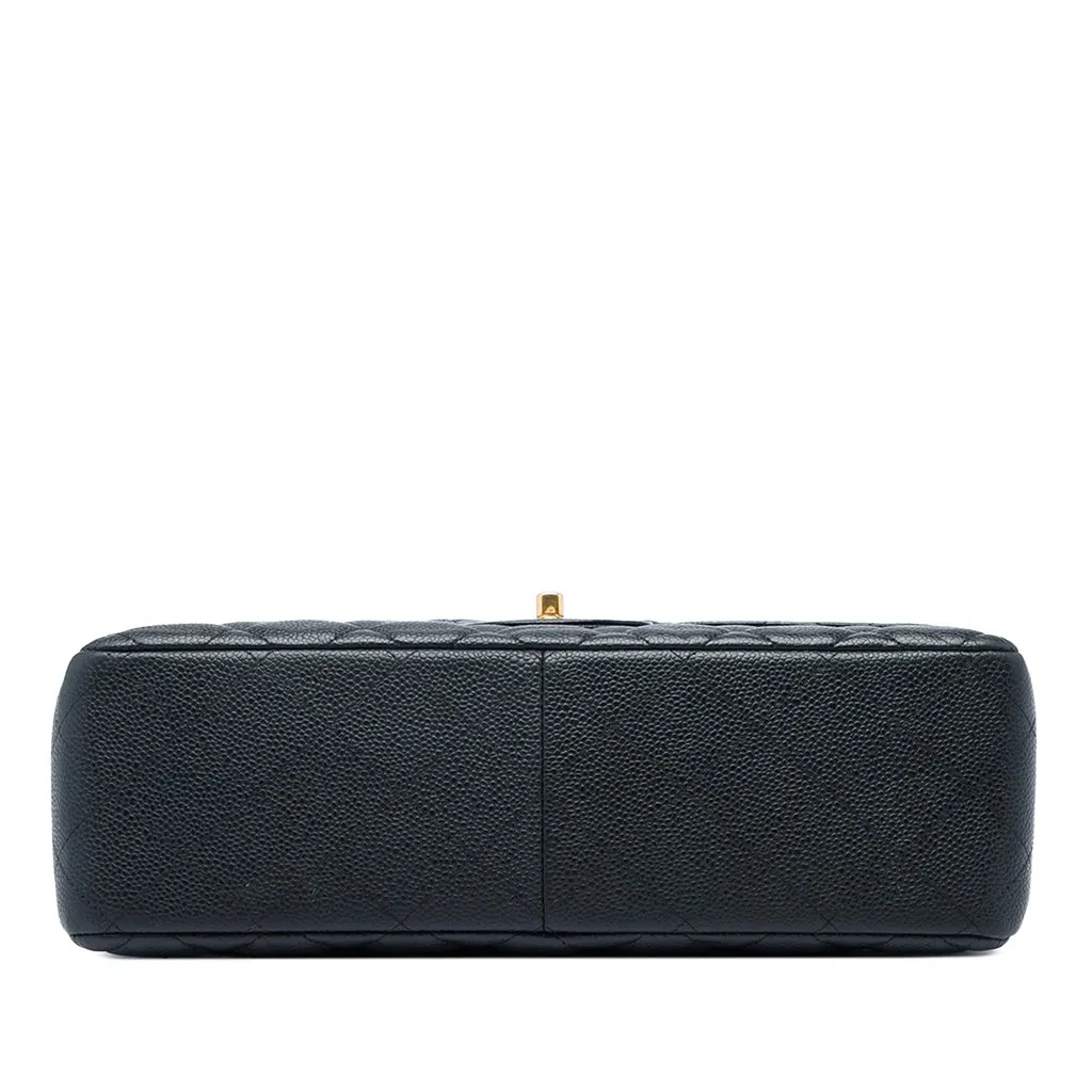 Chanel Jumbo Classic Caviar Double Flap Black Leather Good - Inside View