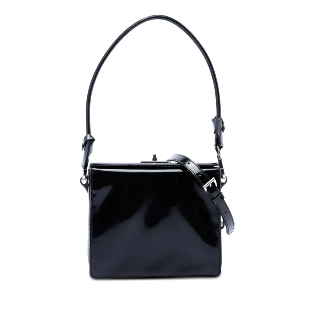 Prada Patent Leather Turnlock Satchel Black Leather Very good - Front View