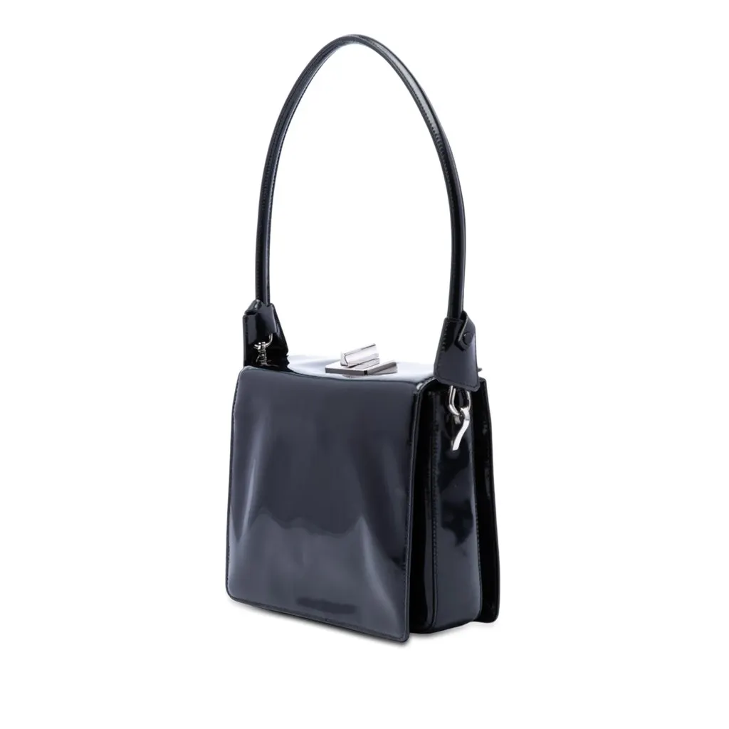 Prada Patent Leather Turnlock Satchel Black Leather Very good - Back View