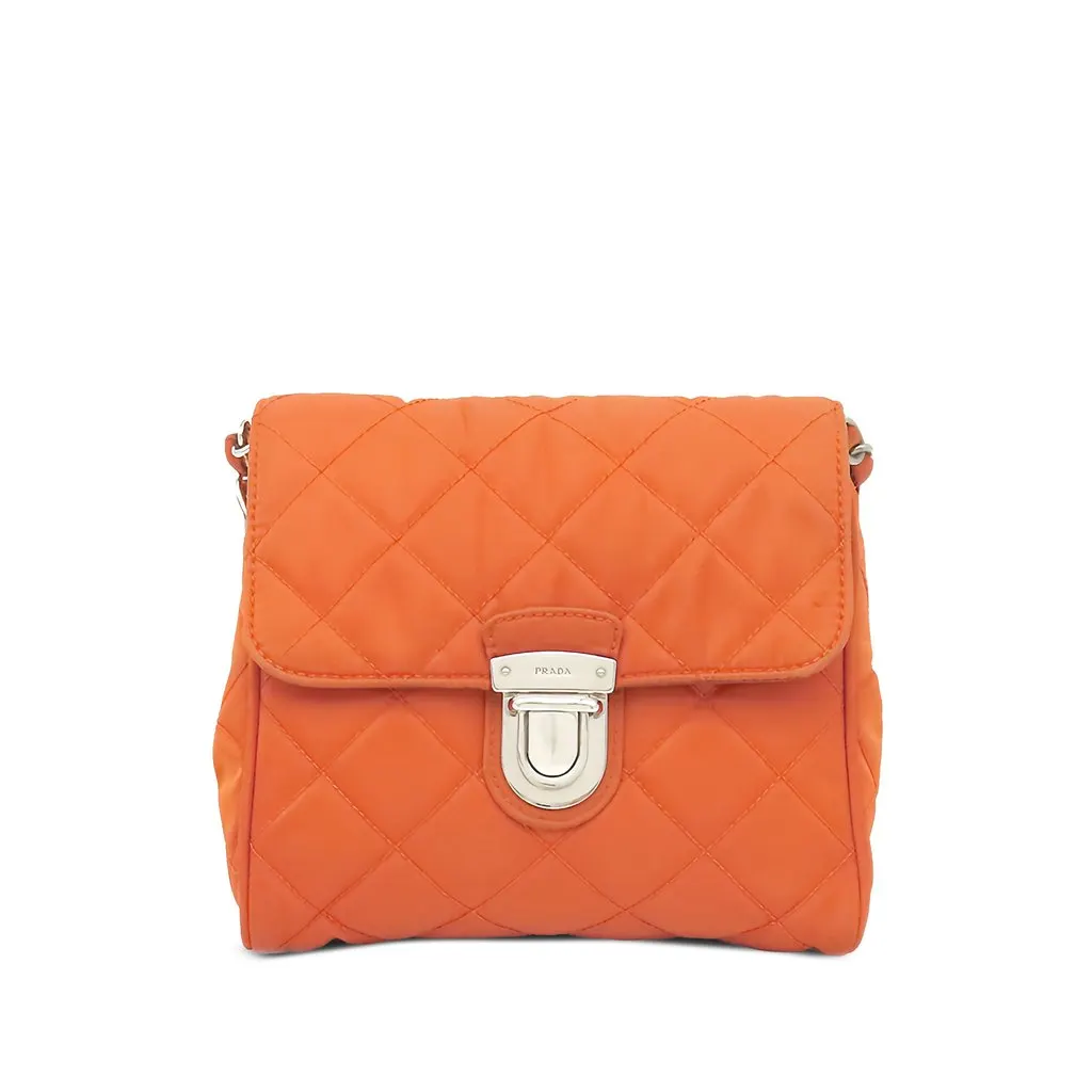 Prada Impuntu Tessuto Chain Crossbody Orange Polyamide Good - Front View