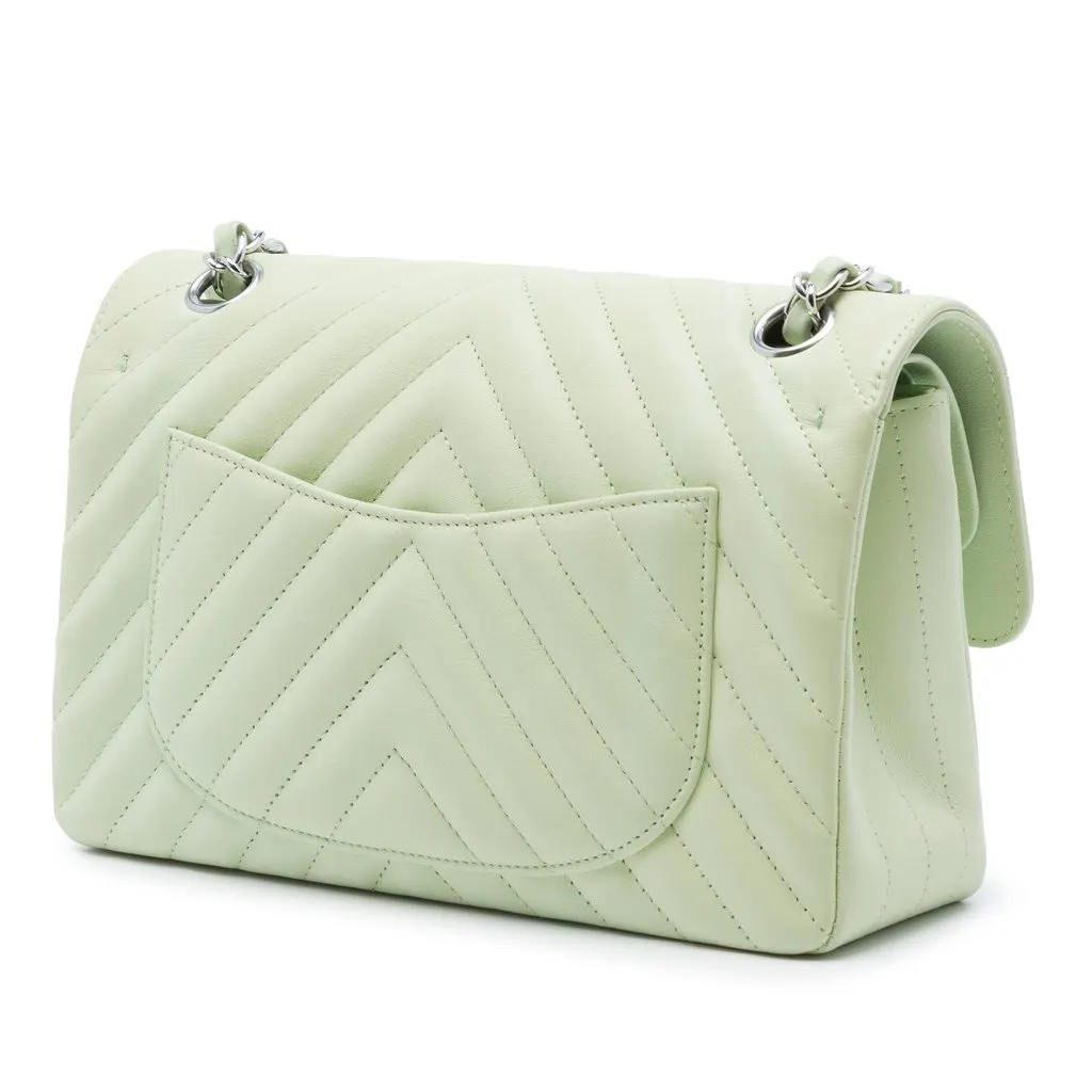 Chanel Small Classic Chevron Lambskin Double Flap Green Leather Very good - Back View